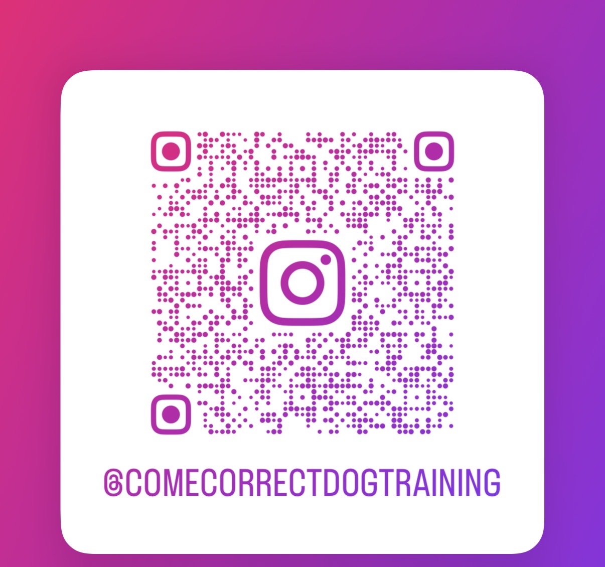 Scan to follow @comecorrectdogtraining on Instagram
